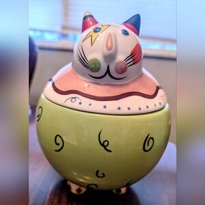 Abstract Cat Cookie Jar - Vibrant Geometric Pop Art Ceramic Canister/Treat Jar